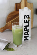 Glass with Matcha Latte made with Maple 3 Maple Water